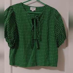 Kate Spade Textured Polka Dot Short Sleeve Blouse